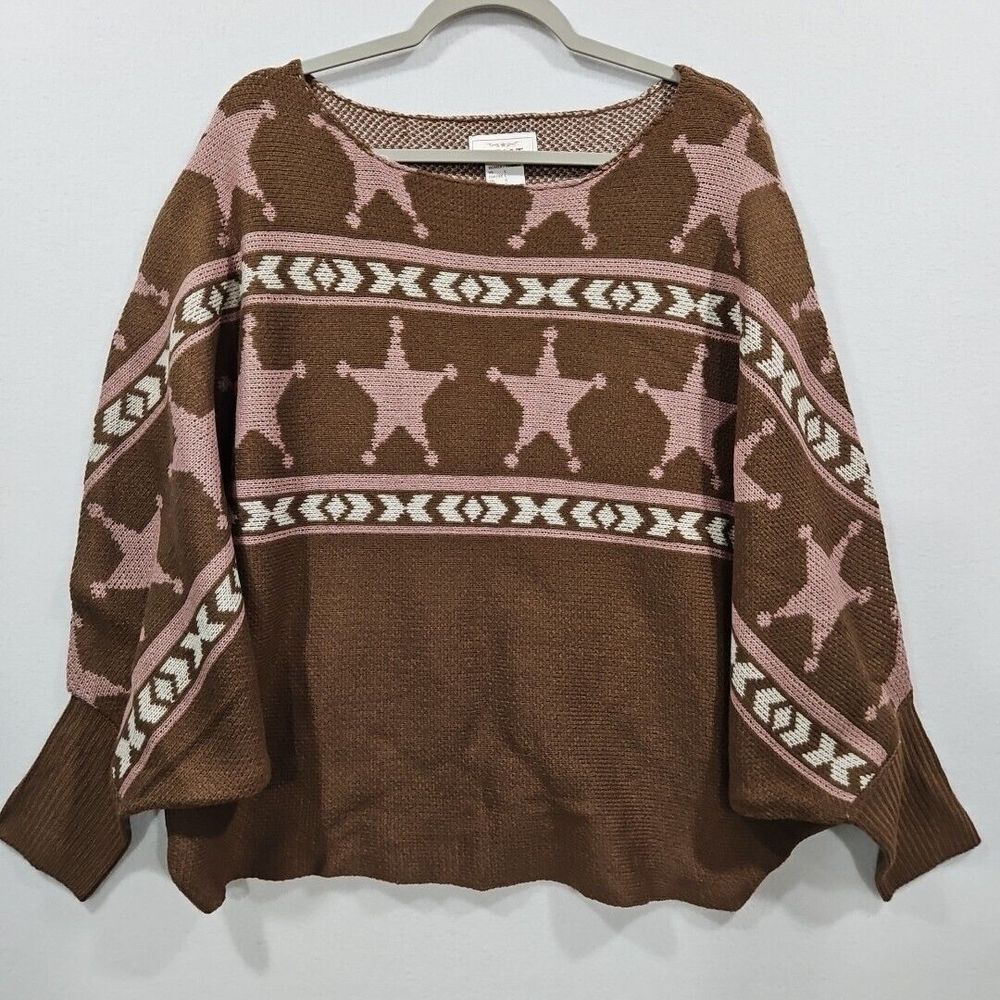 Ariat Lawless Star Southwestern Sweater Womens‎ Large Brown Dolman Sleeves Boxy